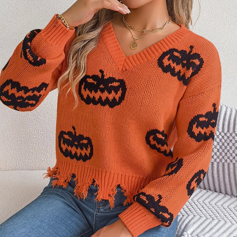 Winter Clothing H&M - 2025 Autunno/Inverno Halloween Color-Block Zucca Pullover